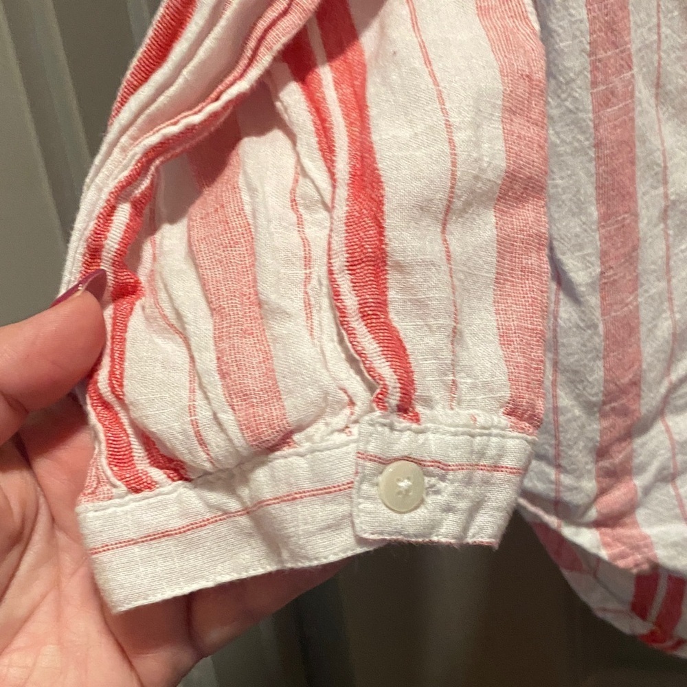 DASH Coral White Striped Cotton Tunic Top L V Neck Lightweight Coastal Boho - Picture 4 of 6